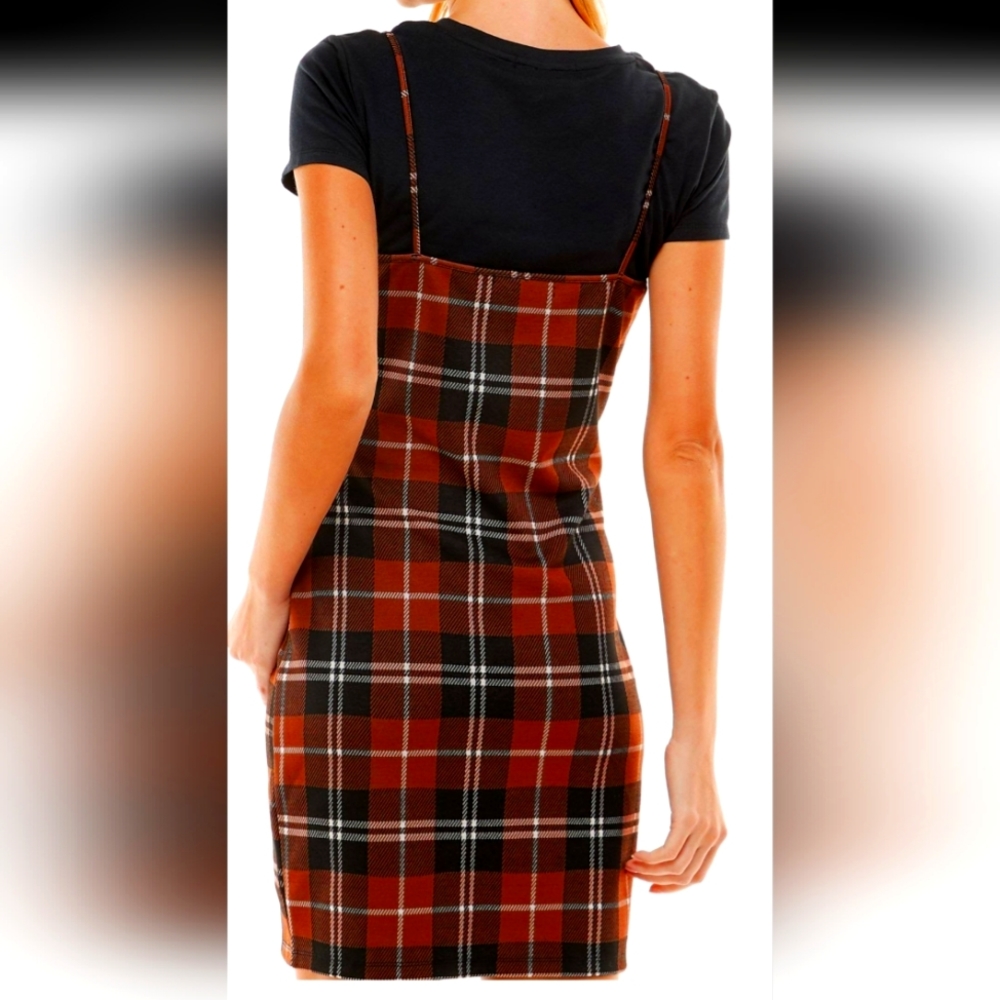 Derek Heart Bodycon Dress Women's Medium Red Plaid Scoop Neck Sleeveless* - Picture 1 of 11